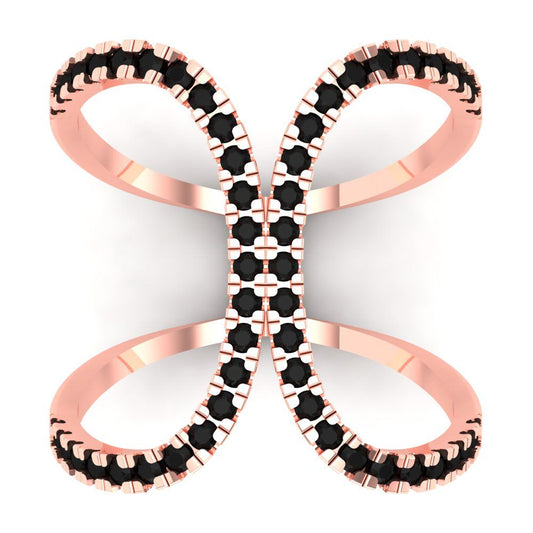 0.5 cttw Natural Onyx Statement Engagement Ring - Solid Rose Gold (VVS1, Round Cut,1.3mm)