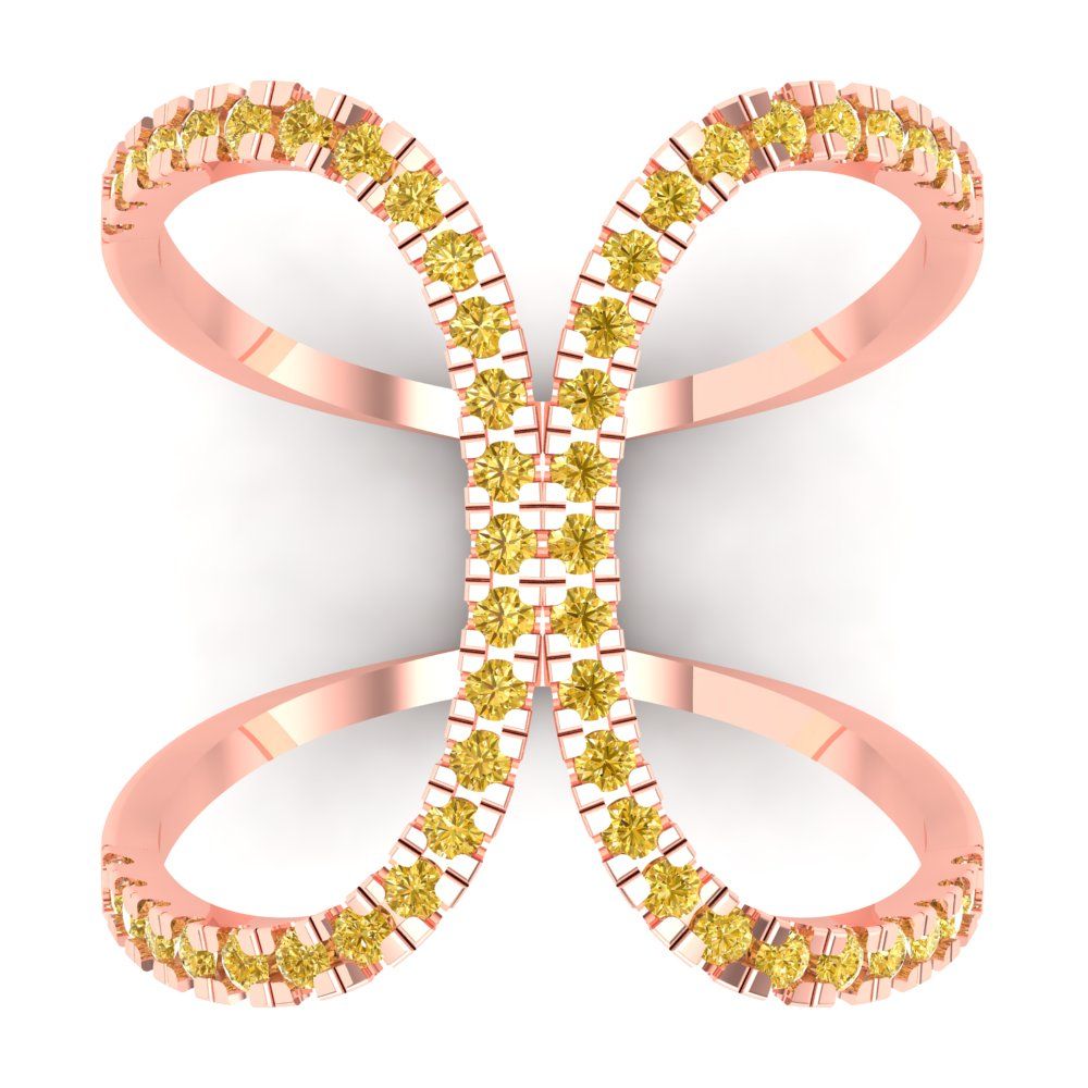 0.5 cttw Natural Citrine Statement Engagement Ring - Solid Rose Gold (VVS1, Round Cut,1.3mm)