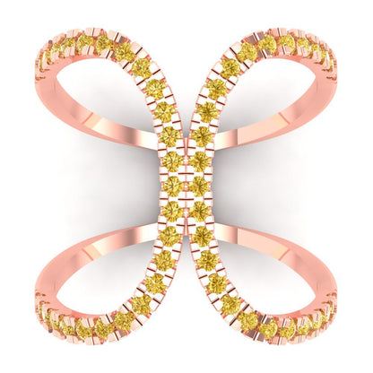 0.5 cttw Natural Citrine Statement Engagement Ring - Solid Rose Gold (VVS1, Round Cut,1.3mm)