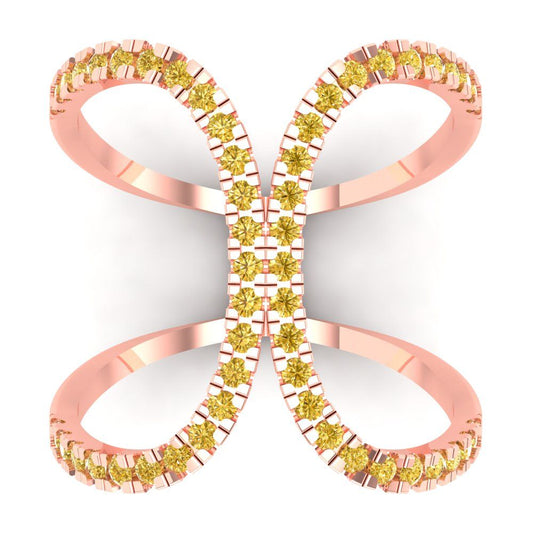0.5 cttw Natural Citrine Statement Engagement Ring - Solid Rose Gold (VVS1, Round Cut,1.3mm)