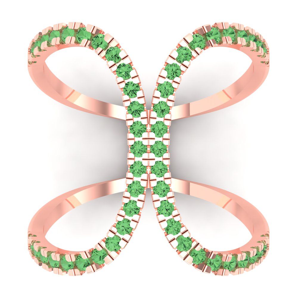 0.5 cttw Zirconia Simulated Green Diamond Statement Engagement Ring - Solid Rose Gold (VVS1, Round Cut,1.3mm)