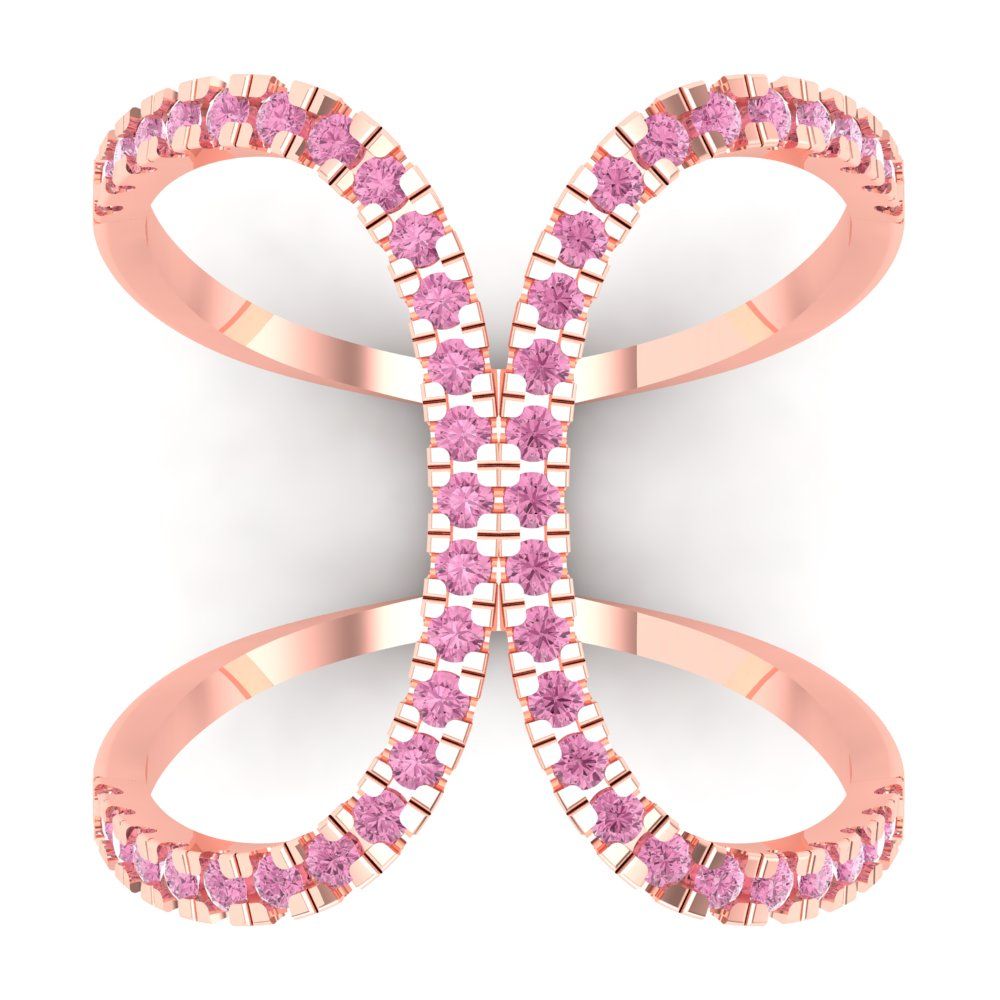 0.5 cttw Zirconia Simulated Pink Diamond Statement Engagement Ring - Solid Rose Gold (VVS1, Round Cut,1.3mm)