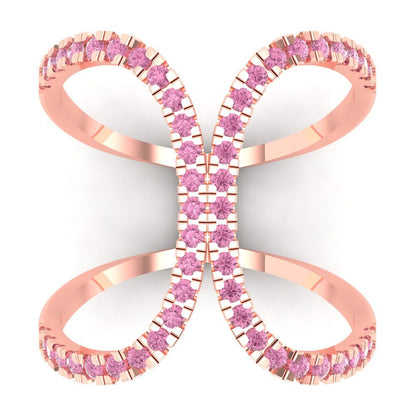 0.5 cttw Zirconia Simulated Pink Diamond Statement Engagement Ring - Solid Rose Gold (VVS1, Round Cut,1.3mm)