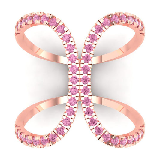 0.5 cttw Zirconia Simulated Pink Diamond Statement Engagement Ring - Solid Rose Gold (VVS1, Round Cut,1.3mm)