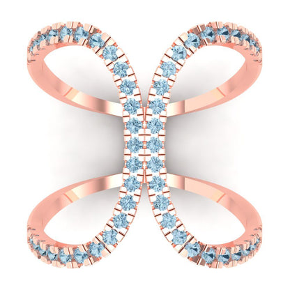 0.5 cttw Natural Sky Blue Topaz Statement Engagement Ring - Solid Rose Gold (VVS1, Round Cut,1.3mm)