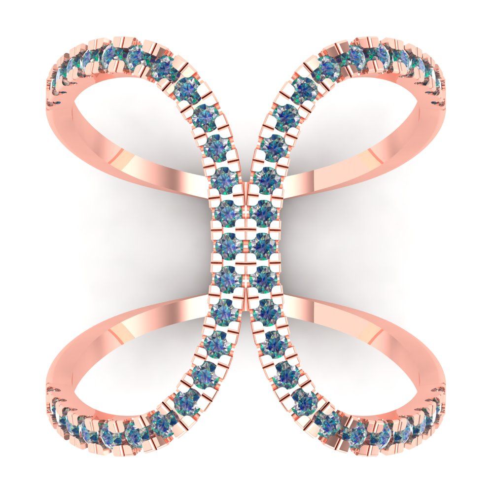 0.5 cttw Blue Moissanite Statement Engagement Ring - Solid Rose Gold (VVS1, Round Cut,1.3mm)
