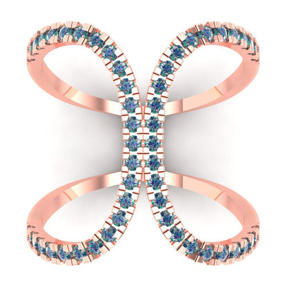 0.5 cttw Blue Moissanite Statement Engagement Ring - Solid Rose Gold (VVS1, Round Cut,1.3mm)