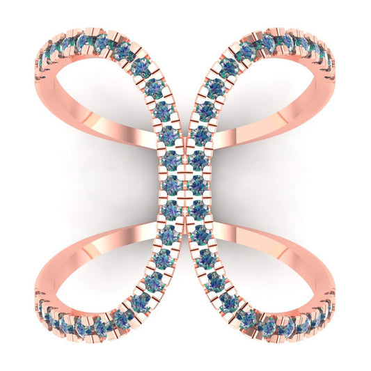 0.5 cttw Blue Moissanite Statement Engagement Ring - Solid Rose Gold (VVS1, Round Cut,1.3mm)