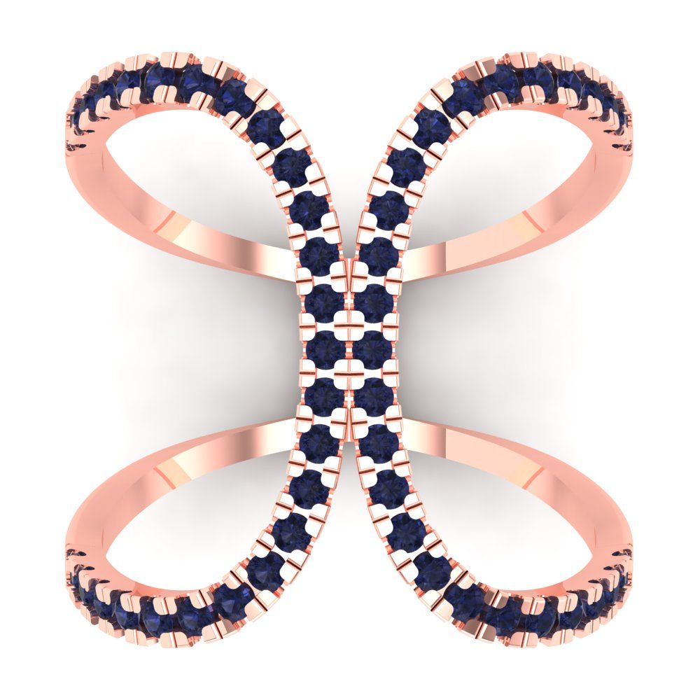 0.5 cttw Simulated Blue Sapphire Statement Engagement Ring - Solid Rose Gold (VVS1, Round Cut,1.3mm)