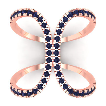 0.5 cttw Simulated Blue Sapphire Statement Engagement Ring - Solid Rose Gold (VVS1, Round Cut,1.3mm)