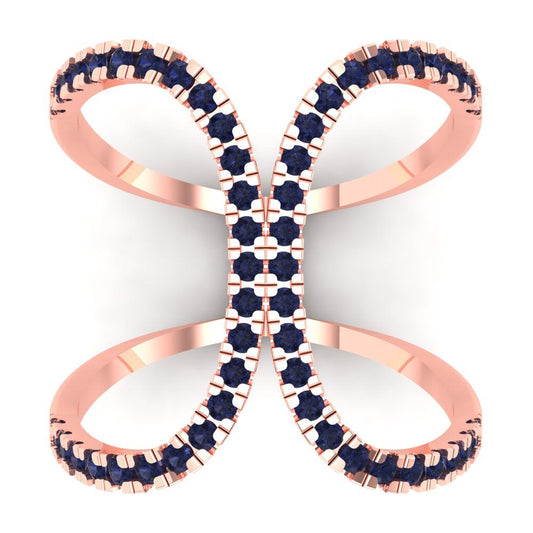 0.5 cttw Simulated Blue Sapphire Statement Engagement Ring - Solid Rose Gold (VVS1, Round Cut,1.3mm)