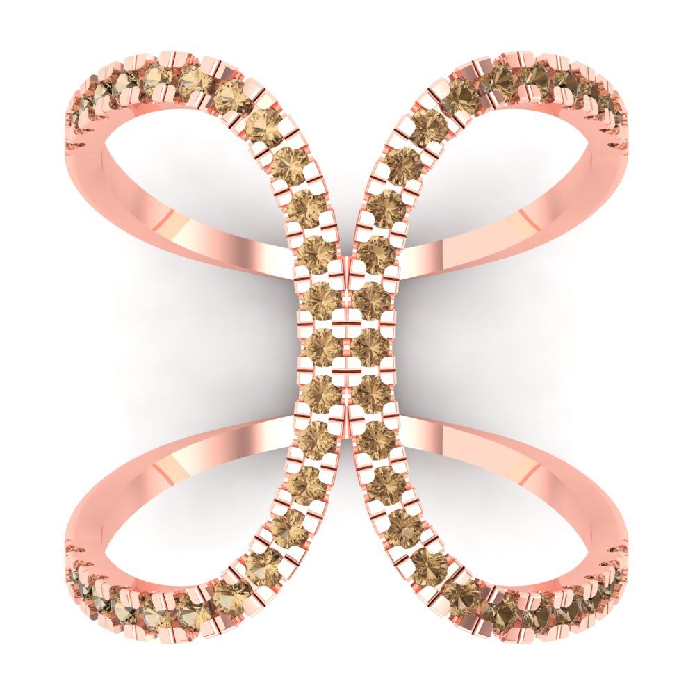 0.5 cttw Zirconia Simulated Champagne Diamond Statement Engagement Ring - Solid Rose Gold (VVS1, Round Cut,1.3mm)