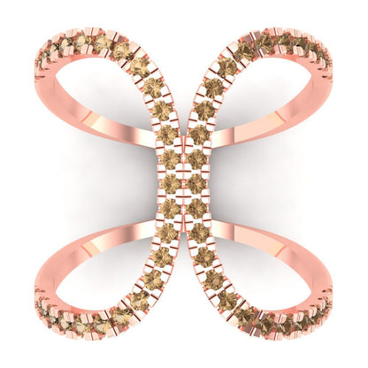 0.5 cttw Zirconia Simulated Champagne Diamond Statement Engagement Ring - Solid Rose Gold (VVS1, Round Cut,1.3mm)