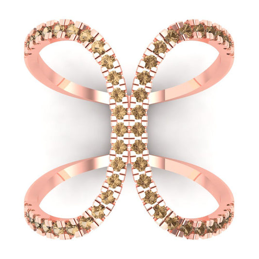 0.5 cttw Zirconia Simulated Champagne Diamond Statement Engagement Ring - Solid Rose Gold (VVS1, Round Cut,1.3mm)