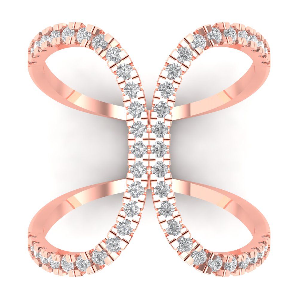 0.5 cttw Moissanite Statement Engagement Ring - Solid Rose Gold (VVS1, Round Cut,1.3mm)