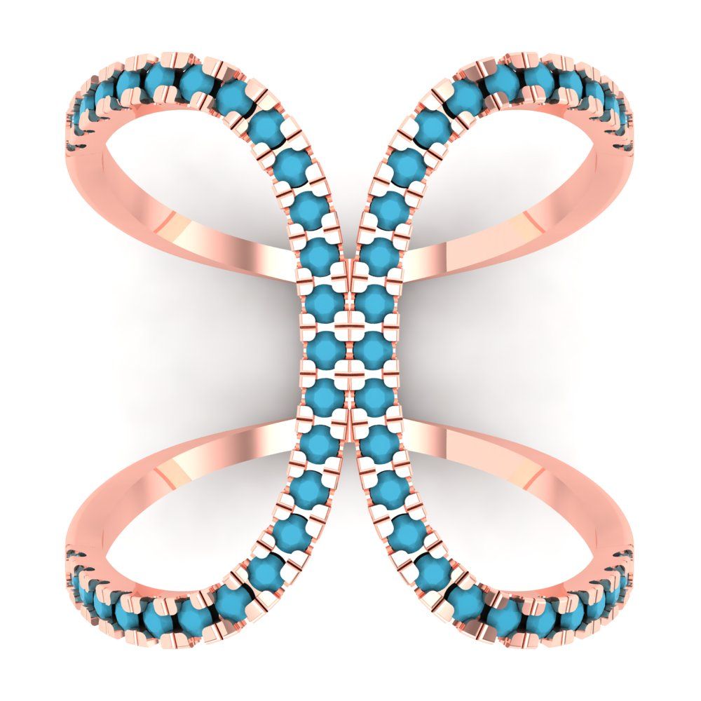 0.5 cttw Simulated Turquoise Statement Engagement Ring - Solid Rose Gold (VVS1, Round Cut,1.3mm)