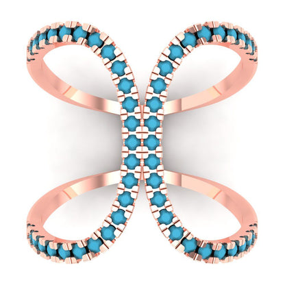0.5 cttw Simulated Turquoise Statement Engagement Ring - Solid Rose Gold (VVS1, Round Cut,1.3mm)