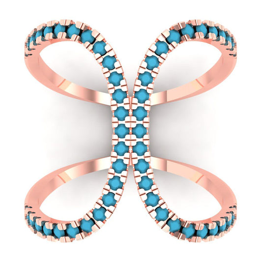 0.5 cttw Simulated Turquoise Statement Engagement Ring - Solid Rose Gold (VVS1, Round Cut,1.3mm)