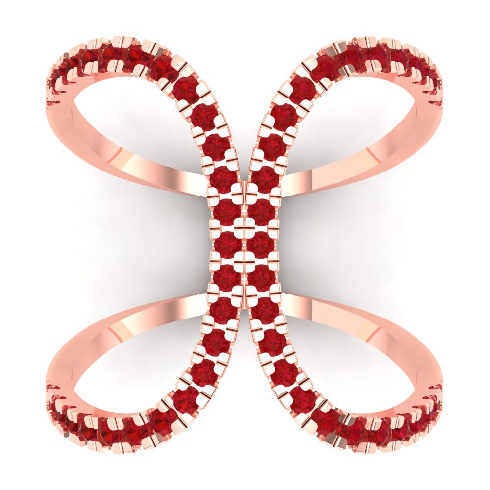 0.5 cttw Simulated Ruby Statement Engagement Ring - Solid Rose Gold (VVS1, Round Cut,1.3mm)