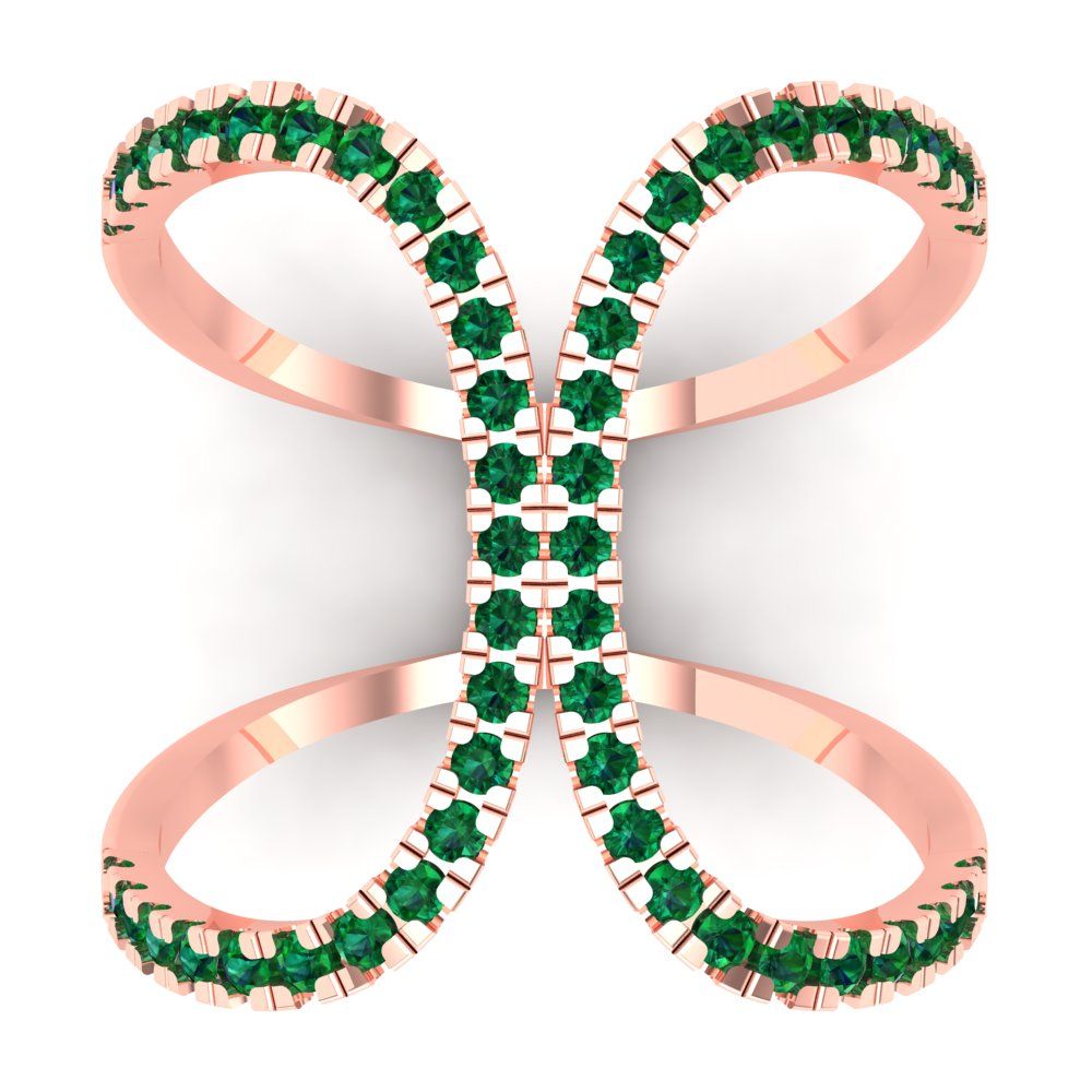 0.5 cttw Simulated Emerald Statement Engagement Ring - Solid Rose Gold (VVS1, Round Cut,1.3mm)