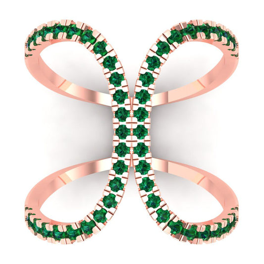 0.5 cttw Simulated Emerald Statement Engagement Ring - Solid Rose Gold (VVS1, Round Cut,1.3mm)