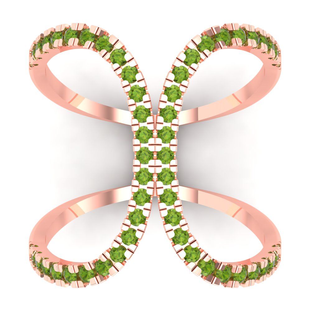 0.5 cttw Natural Peridot Statement Engagement Ring - Solid Rose Gold (VVS1, Round Cut,1.3mm)