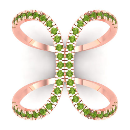 0.5 cttw Natural Peridot Statement Engagement Ring - Solid Rose Gold (VVS1, Round Cut,1.3mm)