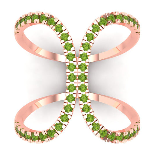 0.5 cttw Natural Peridot Statement Engagement Ring - Solid Rose Gold (VVS1, Round Cut,1.3mm)