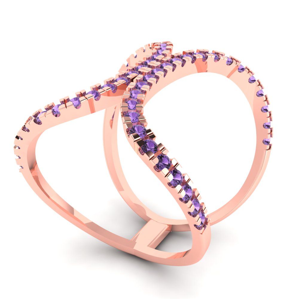 0.5 cttw Simulated Alexandrite Statement Engagement Ring - Solid Rose Gold (VVS1, Round Cut,1.3mm)