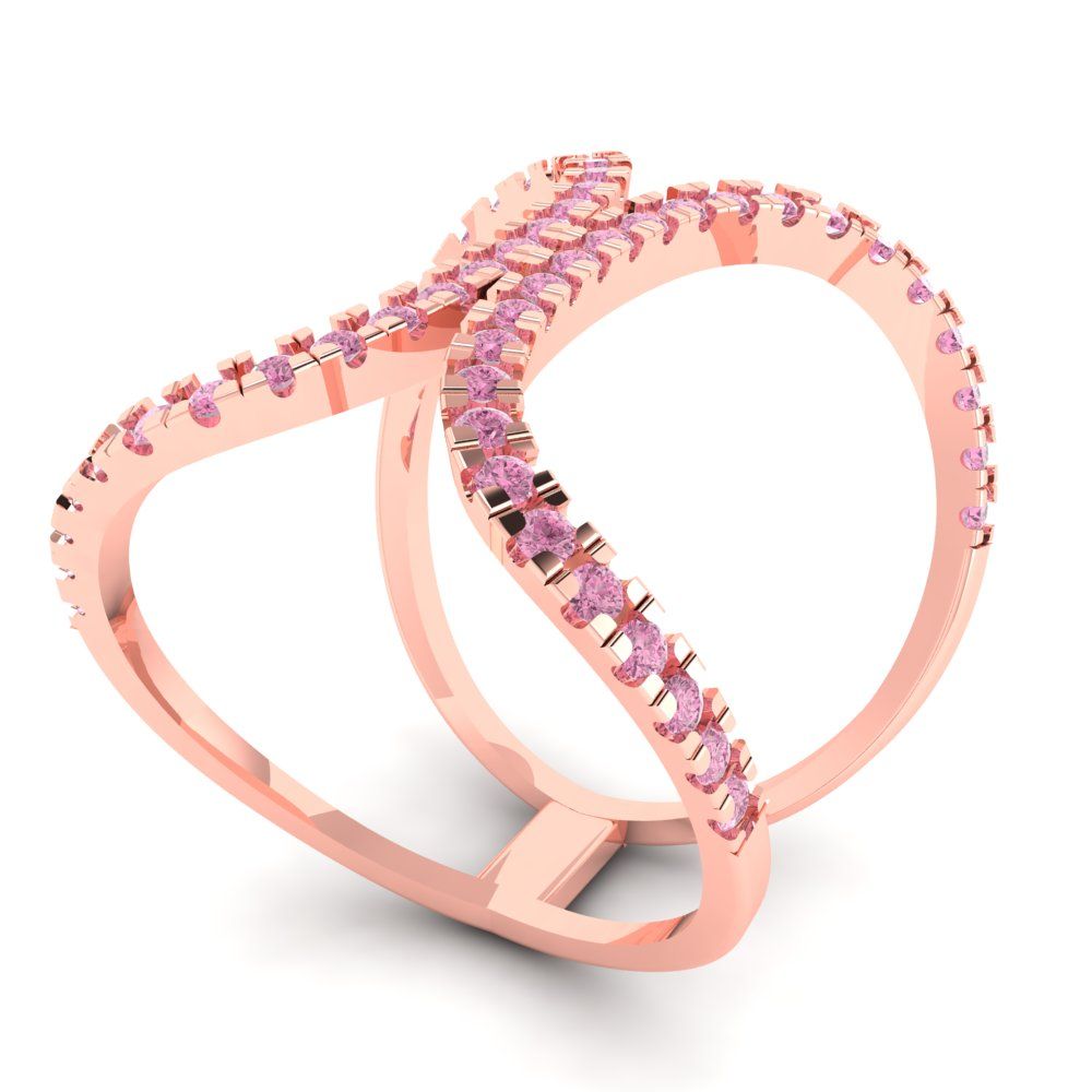 0.5 cttw Zirconia Simulated Pink Diamond Statement Engagement Ring - Solid Rose Gold (VVS1, Round Cut,1.3mm)