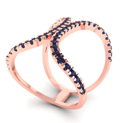 0.5 cttw Simulated Blue Sapphire Statement Engagement Ring - Solid Rose Gold (VVS1, Round Cut,1.3mm)