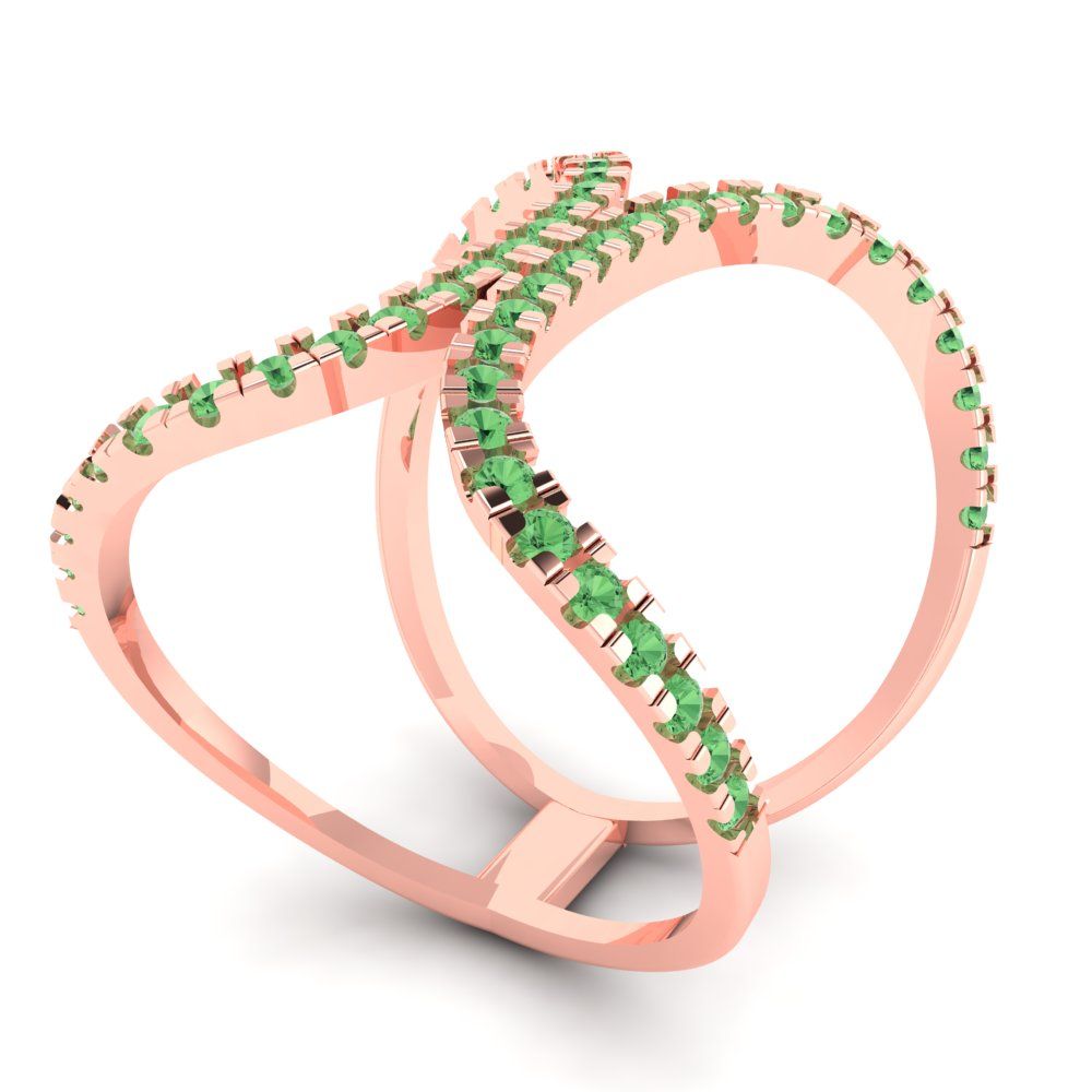 0.5 cttw Zirconia Simulated Green Diamond Statement Engagement Ring - Solid Rose Gold (VVS1, Round Cut,1.3mm)