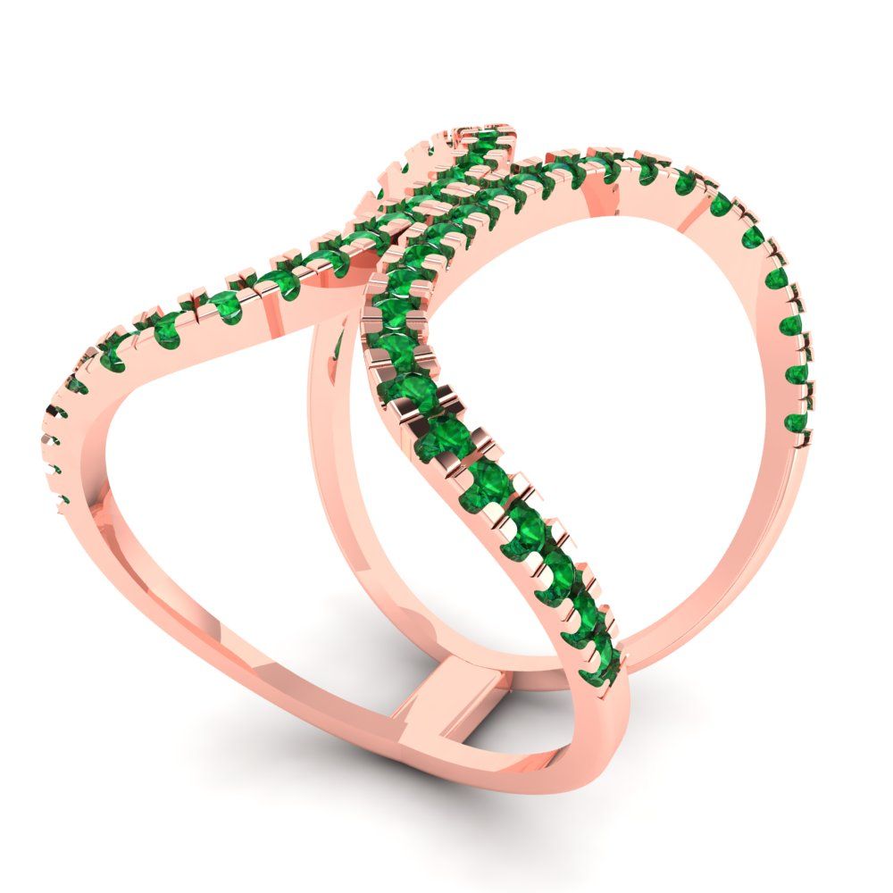 0.5 cttw Simulated Emerald Statement Engagement Ring - Solid Rose Gold (VVS1, Round Cut,1.3mm)