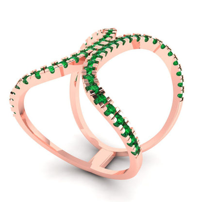 0.5 cttw Simulated Emerald Statement Engagement Ring - Solid Rose Gold (VVS1, Round Cut,1.3mm)