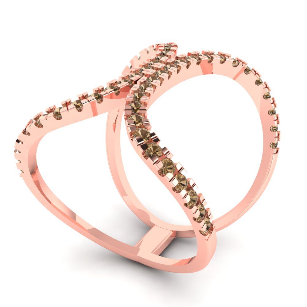 0.5 cttw Zirconia Simulated Champagne Diamond Statement Engagement Ring - Solid Rose Gold (VVS1, Round Cut,1.3mm)