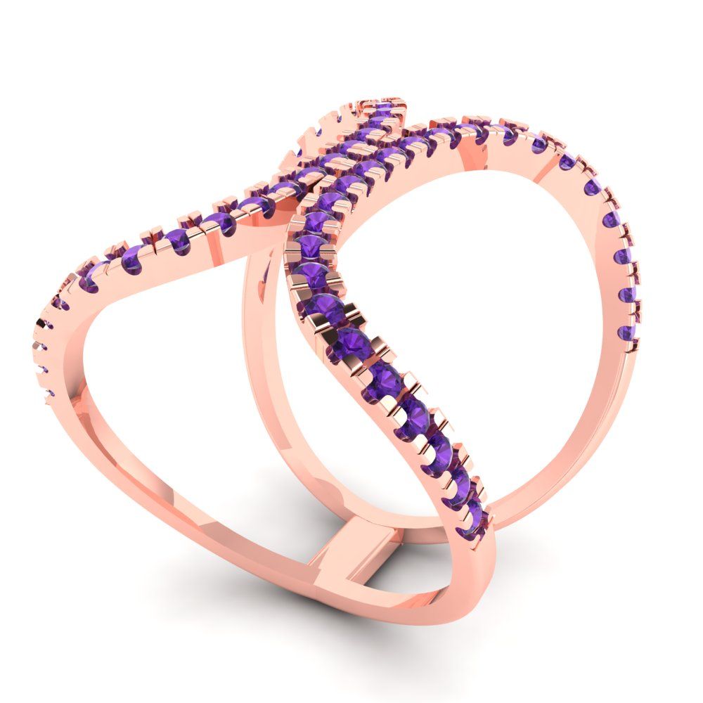 0.5 cttw Natural Amethyst Statement Engagement Ring - Solid Rose Gold (VVS1, Round Cut,1.3mm)