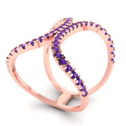 0.5 cttw Natural Amethyst Statement Engagement Ring - Solid Rose Gold (VVS1, Round Cut,1.3mm)