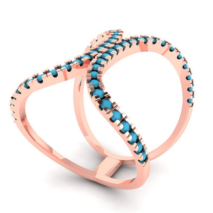 0.5 cttw Simulated Turquoise Statement Engagement Ring - Solid Rose Gold (VVS1, Round Cut,1.3mm)