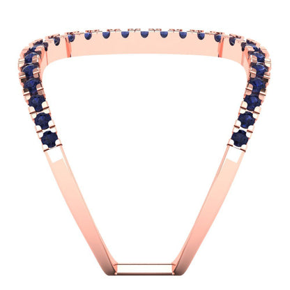 0.5 cttw Simulated Blue Sapphire Statement Engagement Ring - Solid Rose Gold (VVS1, Round Cut,1.3mm)