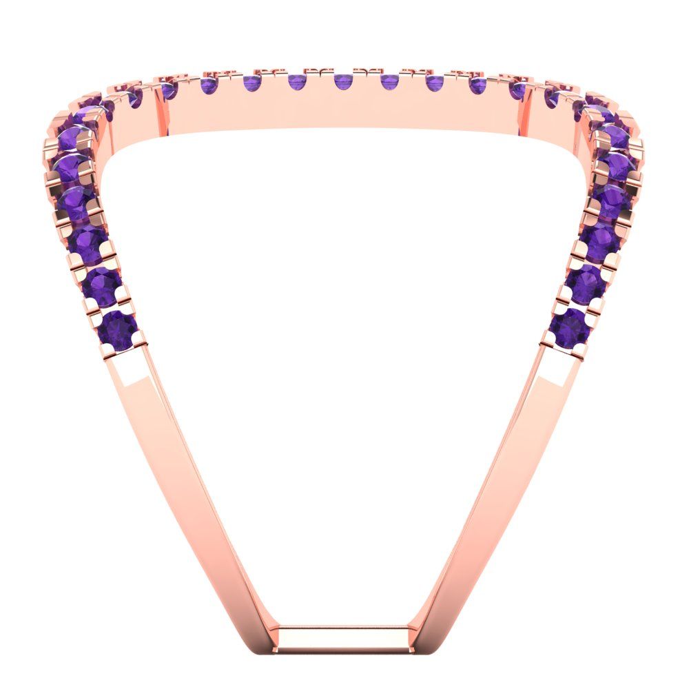 0.5 cttw Natural Amethyst Statement Engagement Ring - Solid Rose Gold (VVS1, Round Cut,1.3mm)