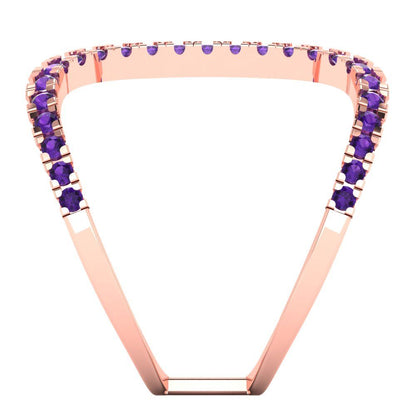 0.5 cttw Natural Amethyst Statement Engagement Ring - Solid Rose Gold (VVS1, Round Cut,1.3mm)
