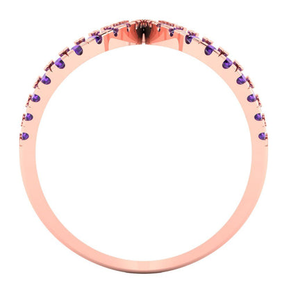 0.5 cttw Natural Amethyst Statement Engagement Ring - Solid Rose Gold (VVS1, Round Cut,1.3mm)