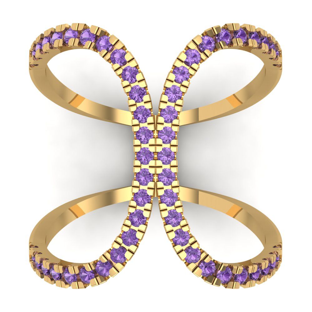 0.5 cttw Simulated Alexandrite Statement Engagement Ring - Solid Yellow Gold (VVS1, Round Cut,1.3mm)