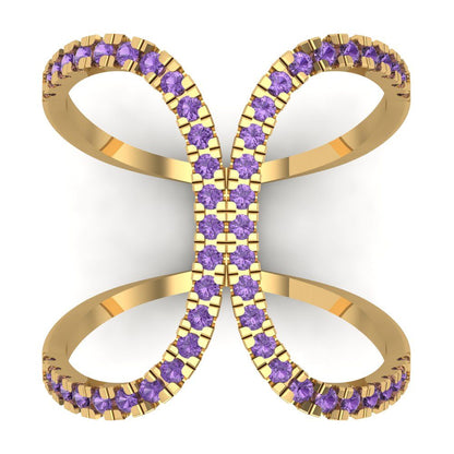 0.5 cttw Simulated Alexandrite Statement Engagement Ring - Solid Yellow Gold (VVS1, Round Cut,1.3mm)