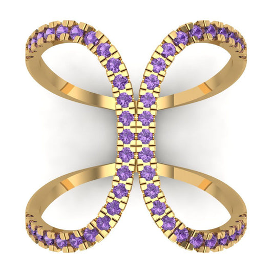 0.5 cttw Simulated Alexandrite Statement Engagement Ring - Solid Yellow Gold (VVS1, Round Cut,1.3mm)