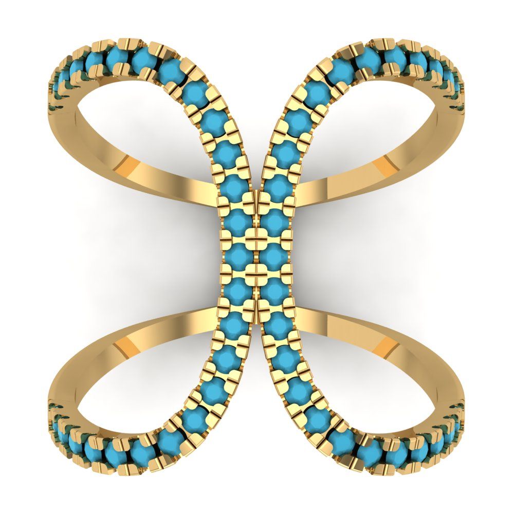 0.5 cttw Simulated Turquoise Statement Engagement Ring - Solid Yellow Gold (VVS1, Round Cut,1.3mm)