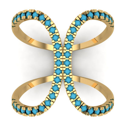 0.5 cttw Simulated Turquoise Statement Engagement Ring - Solid Yellow Gold (VVS1, Round Cut,1.3mm)