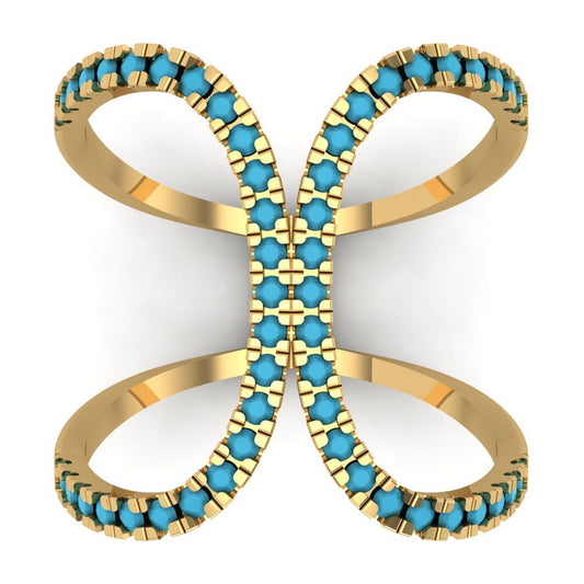 0.5 cttw Simulated Turquoise Statement Engagement Ring - Solid Yellow Gold (VVS1, Round Cut,1.3mm)
