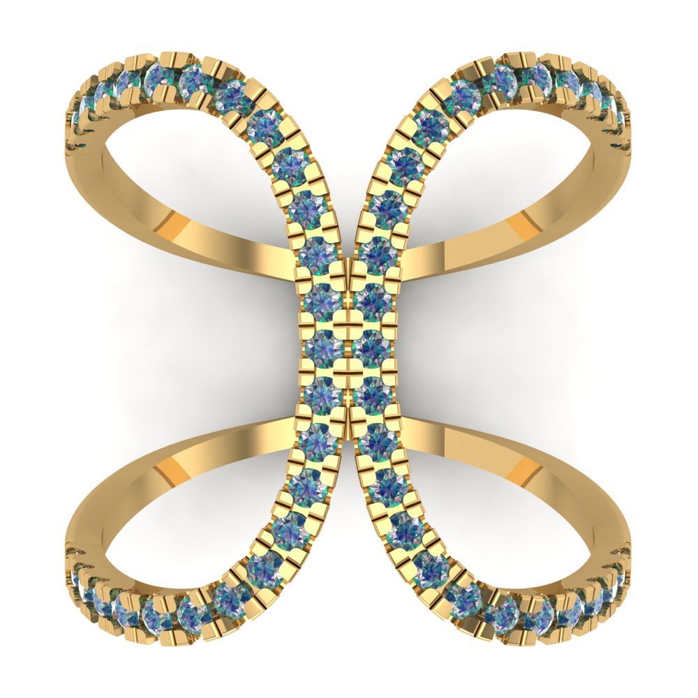 0.5 cttw Blue Moissanite Statement Engagement Ring - Solid Yellow Gold (VVS1, Round Cut,1.3mm)