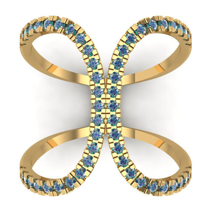 0.5 cttw Blue Moissanite Statement Engagement Ring - Solid Yellow Gold (VVS1, Round Cut,1.3mm)
